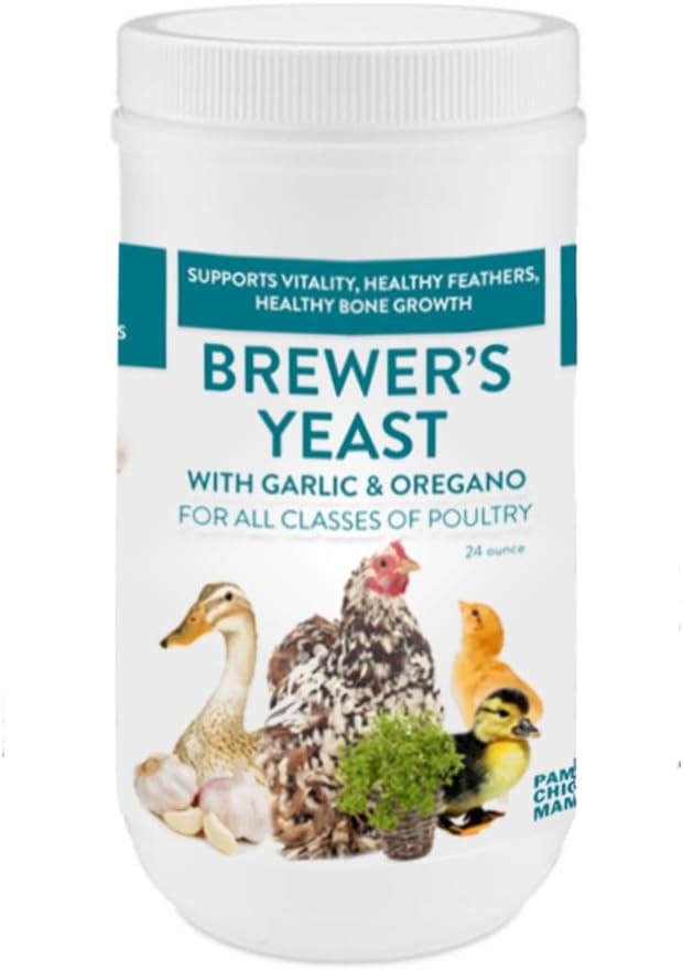 Brewer's Yeast for Ducks & Chickens with Garlic & Dried Oregano (24 Ounce) | Niacin for Ducks, Chicks, and Adult Chickens | Chicken Probiotic & Amino Acids| Pampered Chicken Mama (24 Ounce)