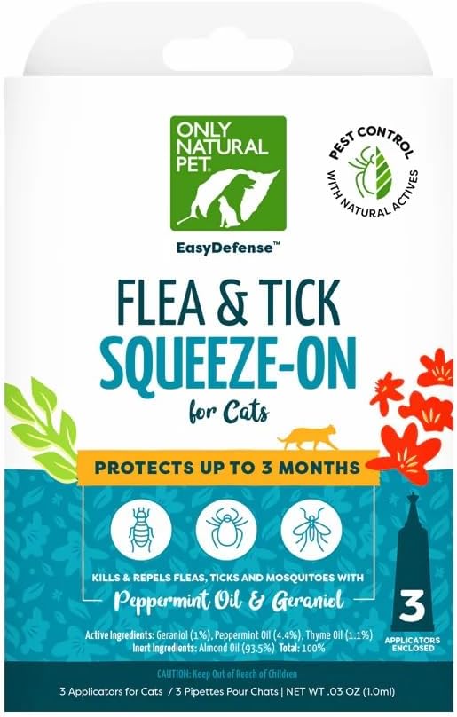 Only Natural Pet EasyDefense Natural Control Squeeze-On Drops - Plant-Based Formula for Cats Over 4 Months - Natural Topical Care Formula for Cats - Pet Health Protection - 3-Month Supply (2-Pack)