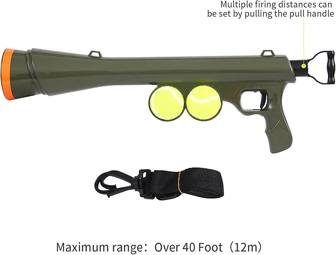 Dog Ball Launcher for Pet, Dog Ball Thrower Launcher with 2 Tennis Balls & Shoulder Strap, 23.4" Long-Range Ball Launcher Toy for All Dog Breeds, Green