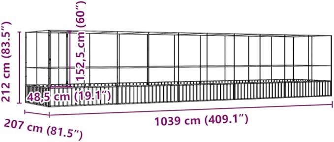 vidaXL Aviary with Extension - Silver - 409.1"x81.5"x83.5" Galvanized Steel Frame, Secure Mesh, Ample Room, Lockable Door - for Birds, Rabbits, Chickens, Small Animals
