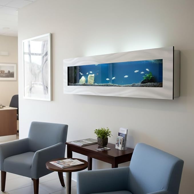 Aussie Aquariums 3.0 Wall Mounted Fish Tank Kit with LED Lighting, Built-in Filter System, Modern Space-Saving Design, Complete Accessories Set (Panoramic, Silver)