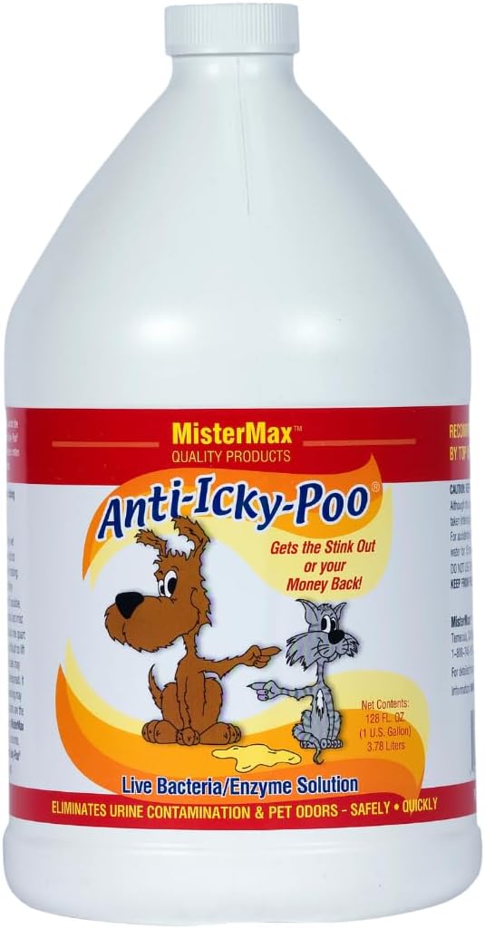 Mister Max Anti Icky Poo Pet Urine Enzyme Cleaner & Feces Odor Remover, Enzymatic Cleaner for Dog & Cat Urine, Pet Odor Remover Spray, 1 Gallon (Original Scent)