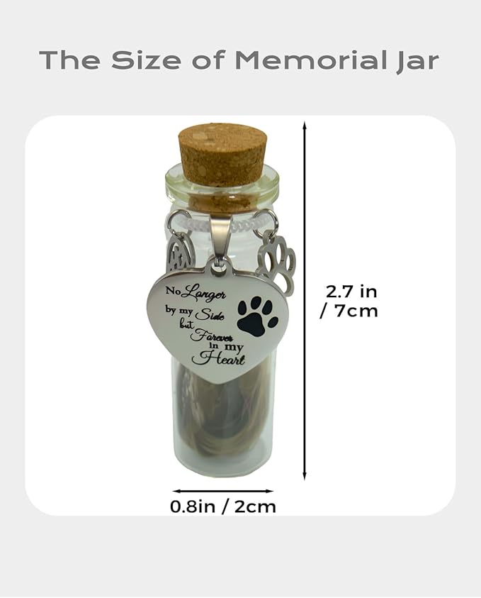 Pet Memorial Hair Keepsake Sympathy Gift for Loss of Dog or Cat, Pet Passing Away Funerary & Bereavement Remembrance Fur Glass Bottle with Heart Shape Ornaments