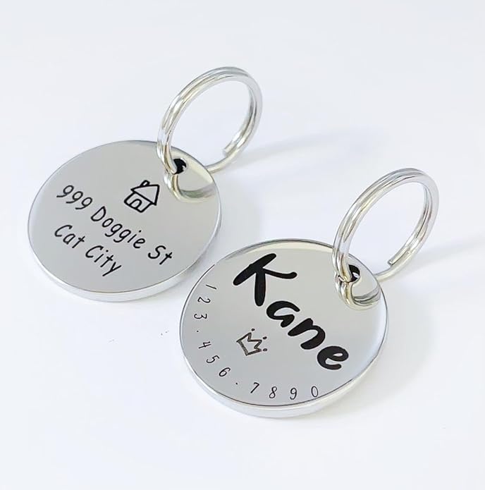 Cats Dogs ID Tags Personalized Cute Symbols Pets Collar Name Accessories Simple Custom Engraved Pet Name Tags Anti-Lost Stainless Steel Charm (Silver)