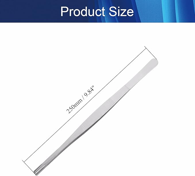 Stainless Steel Tweezers with Curved Serrated Tip Aquarium Polished Long Handle Tools for Fish Tank Plants Reptile Feeding Tongs with Round Tip 25cm 1pcs
