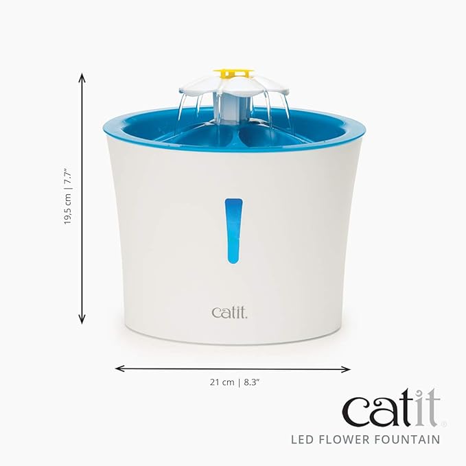 Catit LED Flower Fountain with Triple Action Filter, Cat Drinking Water Fountain, 3 L