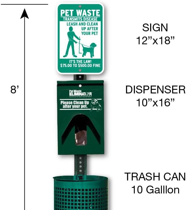 Pet Waste Station Kit with 12in x 18in Aluminum Sign - Rustproof Aluminum - FREE 200 Roll Bags & 50 Can Liners ($70-$500 Sign)
