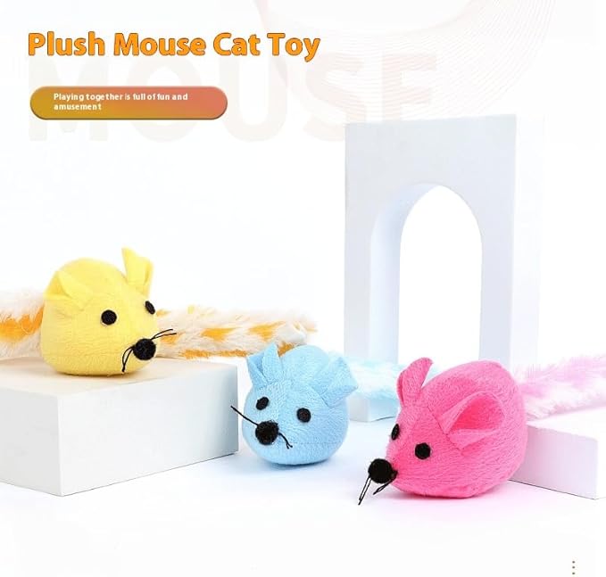 Catnip Mouse Toy, Long Tail Plush Mice for Cats, Interactive Hunting Toy for Indoor Cats, Colorful Soft Cat Toy with Catnip Inside (Pink)
