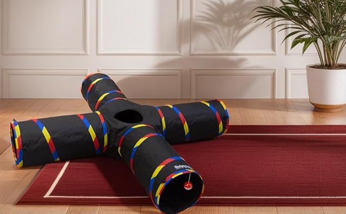 47" Long Cat Tunnels - 4 Way Cat Tunnel for Indoor Cats Play & Exploration - Collapsible Pop Up Tubes for Ferrets, Rabbits, and Small Dogs Fun, with Play Ball and Mouse Toy