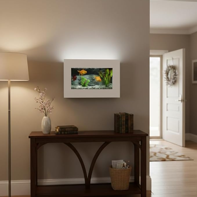 Aussie Aquariums 3.0 Wall Mounted Fish Tank Kit with LED Lighting, Built-in Filter System, Modern Space-Saving Design, Complete Accessories Set (View, Matte White)