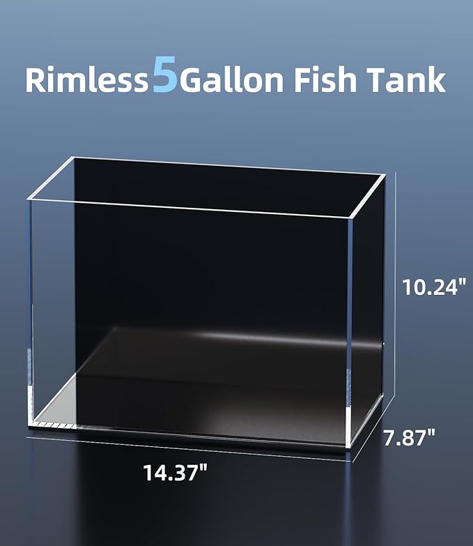 5 Gallon Glass Fish Tank Ultra Clear Rimless Aquarium, Built-in Black Background Rectangular Tank
