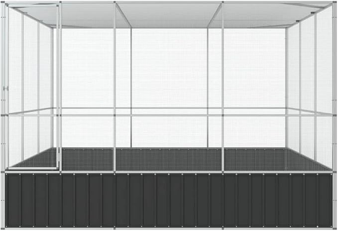 ** vidaXL Aviary Silver 122.4"x120.9"x83.5" - Galvanized Steel Bird Cage with Lockable Door and Steel Mesh Grids for Outdoor and Indoor Use