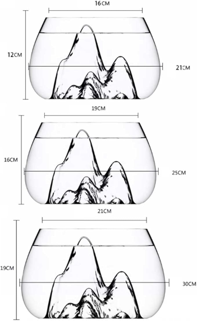 Fish Bowl Creative Desktop Glass Aquarium Tank with Raised Mountain Peak Modeling Decorative Living Room Transparent Glass Aquarium Aquarium Decorative Ornaments for Home Use Aquariums(16x21x12cm)