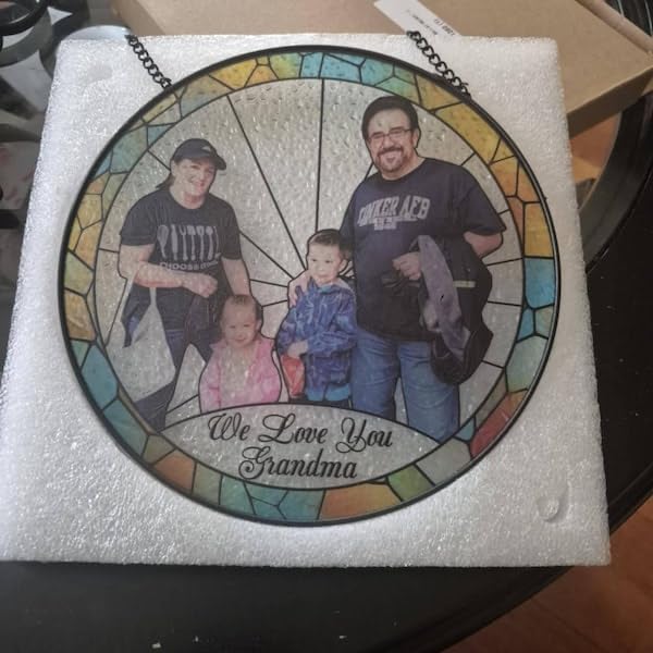 LOVELYPOD Stained Glass Custom Photo Suncatcher Couple Gift, Wedding Anniversary, Couple Potrait Window Decor Gifts for Husband Wife, Grandparents Gifts, Christmas Ornament for Family