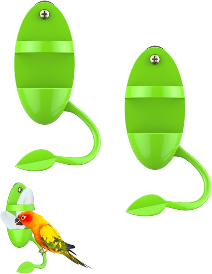 Pawfly 2 Pcs Bird Cuttlebone Holder, Cuttlefish Bone Parrot Feeding Rack, Hanging Bird Feeder with Perch, Plastic Holder for Fruits Vegetables Treats, Feeding Rack for Cockatiels