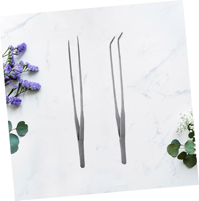 FRCOLOR 4pcs Stainless Steel Plant Tweezers Straight Curved Aquatic Tools for Fish Tank Maintenance Resistant for Precise Plant Positioning