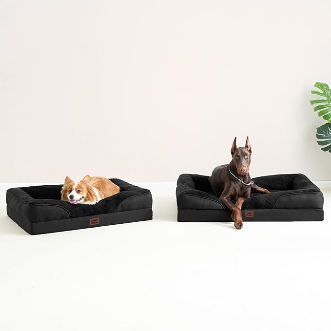 EHEYCIGA Orthopedic XXL Dog Bed for Large Sized Dog, 52x41x8 Inch Extra Large Memory Foam Dog Couch Bed with Sides, Waterproof Liner & Washable Removable Cover, Bolster Pet Sofa, Black