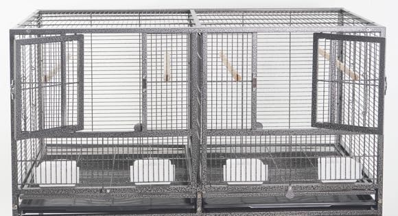 1F/2F/3F Stackable Center Divided Breeder Breeding Bird Flight Double Rolling Cage for Aviaries Canaries Cockatiels Lovebirds Finches Budgies Small Parrots. (Black Vein, Cage Without Stand)