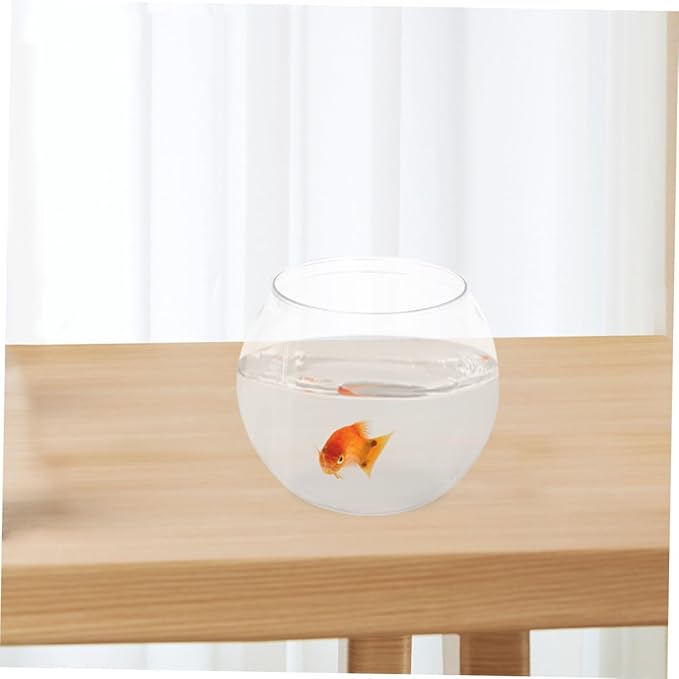 Transparent Plastic Fish Tank 15 Inch Round Shatterproof Fish Bowl for Betta and Aquatic Plants for Desktop Decoration and Office Use