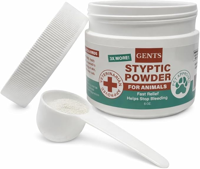5 oz Styptic Powder for Dogs, Cats & Birds Stops Bleeding– Quick Blood Clotting for Nail Clipping, Minor Cuts, Tail Docking & Wing Clipping – Pet First Aid Hemostatic Powder with Sealed Top & Scoop