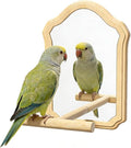 Mirror with Perch for Parrots, Wooden Standing Bird Mirror Toy Chewing Perch with Reflective Mirror for Cockatiel, Lovebird, Parakeet, Bird Cage Accessories ﻿ (Large Mirror 21cm)
