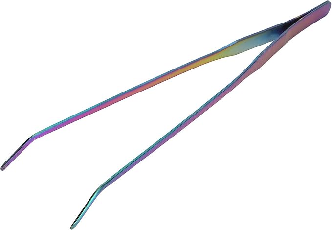 27cm Reptile Feeding Tongs, Rainbow Color Aquarium Tweezers Stainless Steel Fishbowl Long Tweezers, Aquascaping Tools for Hold Worms, Reptiles, Lizards, Bearded Dragon(27cm Curved Clip)