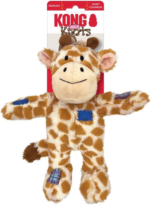 KONG Wild Knots Dog Toys 3 Pack – Bear, Giraffe & Tiger – Durable Plush Toys with Internal Knotted Rope & Squeaker – Soft Outside, Tough Inside – Ideal for Tugging & Chewing (Medium/Large)