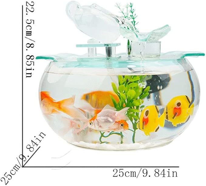 Aquarium Goldfish Bowl Fish Tank Goldfish Flowing Water Ornament Glass Mini Desktop Home Living Room Aquarium Starter Kits Fish Tank Decorations (Color : A)