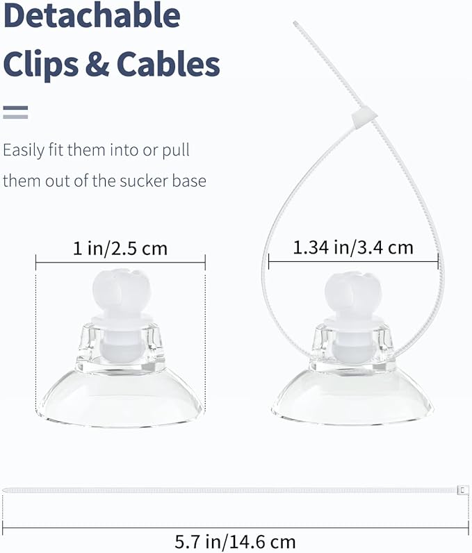 Pawfly 20 Pack Aquarium Suction Cups with Clips and Adjustable Zip Ties Cables Fish Tank Tools for Binding Moss Holding Airline Tubing Decorations Shrimp Nests and Reptile Hammocks