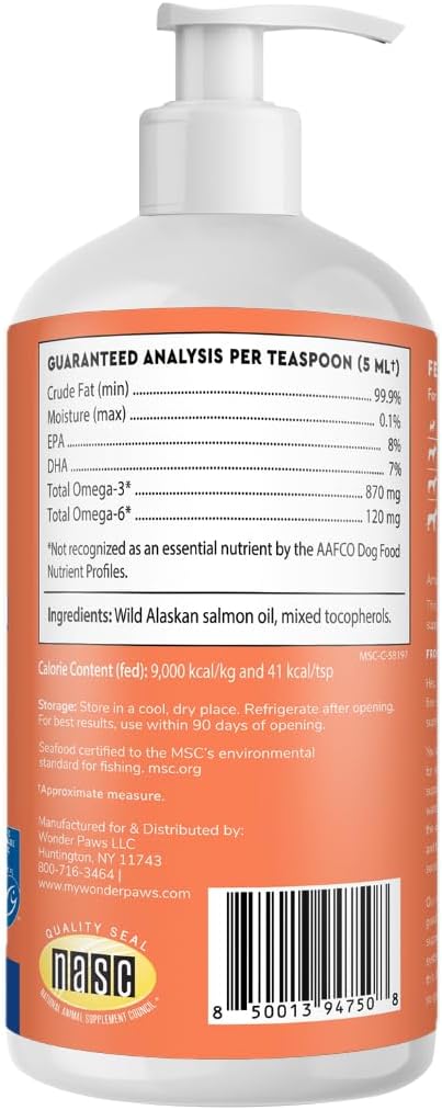 Premium Wild Alaskan Salmon Oil for Dogs – MSC Certified Wild Alaskan Fish Oil for Skin & Coat, Hip & Joints, Allergies & Itchy Skin- Omega 3 Fish Oil for Dogs with Sockeye Salmon Oil (32oz)