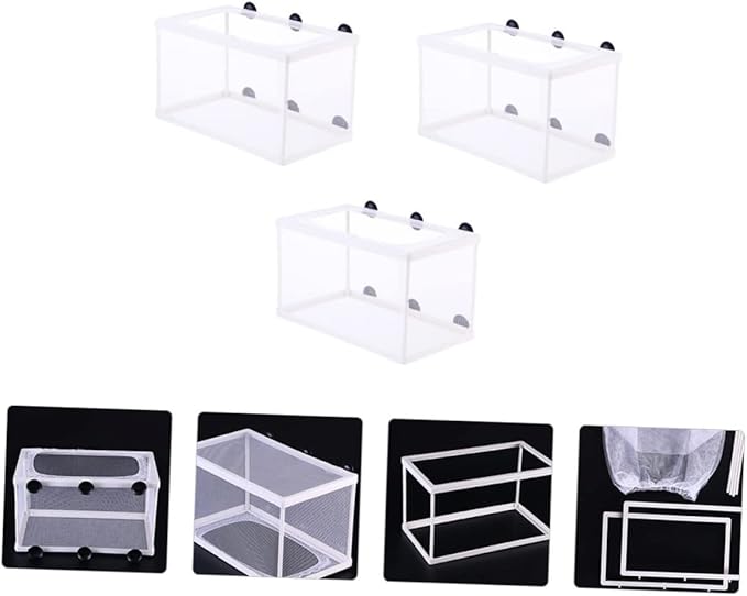 Happyyami 3pcs Fish Tank Suction Cup Fish Breeding Net Large Capacity Aquarium Breeder Box