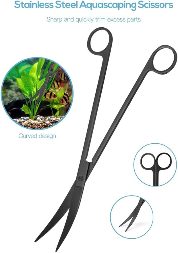 4-in-1 Tool Kit for Small Aquariums, Includes Curved Scissors, Tweezers, Sand Spatula & Fish Net