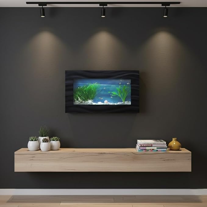 Aussie Aquariums 3.0 Wall Mounted Fish Tank Kit with LED Lighting, Built-in Filter System, Modern Space-Saving Design, Complete Accessories Set (Skyline, Black)