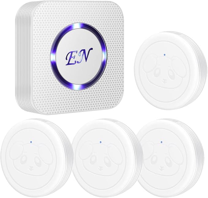 EverNary Dog Door Bell Wireless Doggie Doorbells for Potty Training with Waterproof Touch Button Dog Bells 1 Receiver and 4 Transmitters, White
