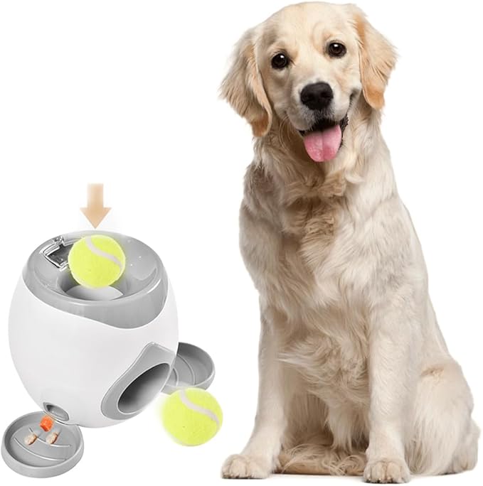 Automatic Dog Ball Launcher Dog Tennis Food Reward Machine Interactive Dogs Ball Thrower Slow Feeder for Small and Medium Dogs (Light Grey)