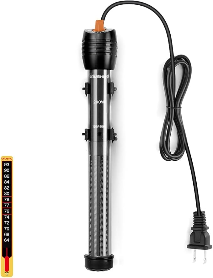Orlushy Submersible Aquarium Heater,200W Adjustable Fish Tahk Heater with 2 Suction Cups Free Thermometer Suitable for Marine Saltwater and Freshwater