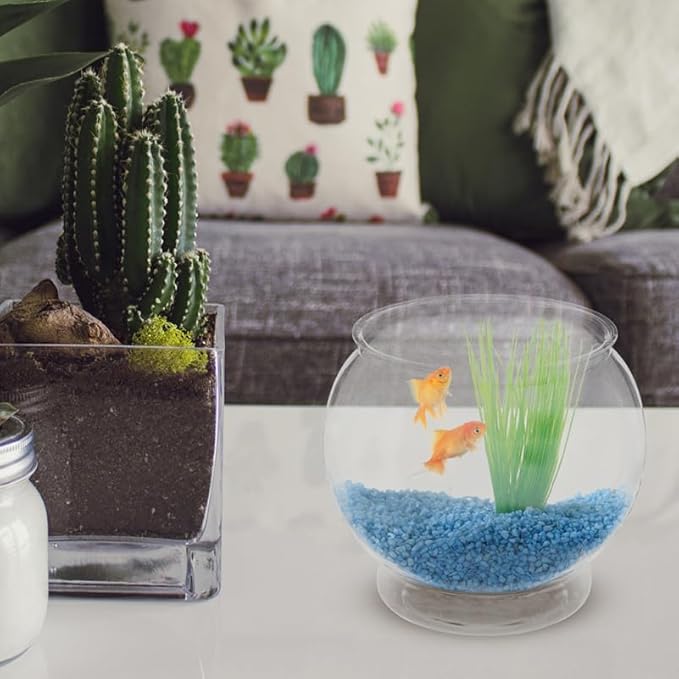 Healifty Tabletop Fish Bowl 5.90 Inch Clear Plastic Globe Fish Tank Mini Aquarium for Office Desk Decor and Feeding Container