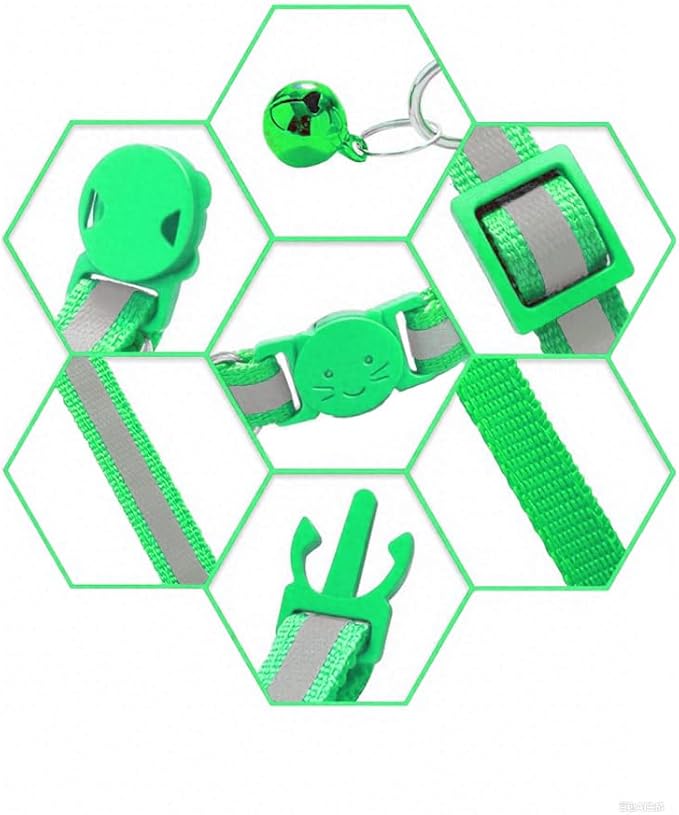2 Pack Cat Collars - Reflective, Breakaway Design with Bells, Adjustable from 7.5 to 12.5 Inches, Ideal Kitten Collar for Both Girls & Boys (Light Green)