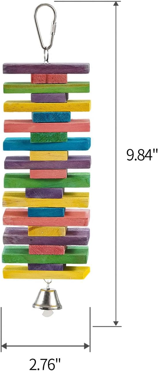 2 PCS 9.84" Multicolored Bird Toys - Stress Relief Chew Parrot Toys, Natural Wooden Blocks, Hanging Bird Cage Accessories, for Parakeets Cockatiels Conures Budgies African Grey Macaws Amazon Parrots