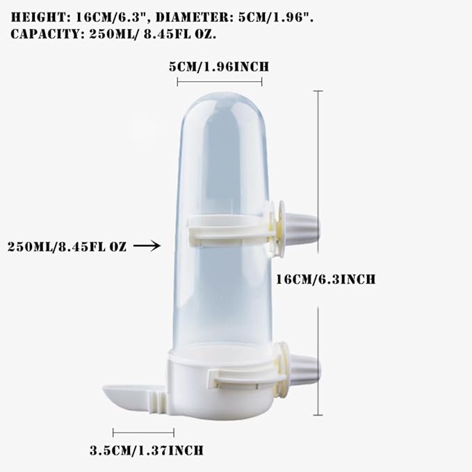 Pet Bird Waterer - 8.45 Fl Oz Automatic Parrot Water Feeder, Suspended Bird Cage Dispenser for Parakeet, Budgie, Cockatiel, Lovebirds, Canary (1Pcs)