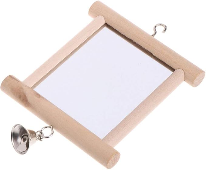 Litewoo Bird Mirror Wooden Hanging Swing Interactive Play Toys for Small Parrot Budgies Macaw African Grey Parakeet Cockatiel Conure Lovebird Cage Accessories (Bird Mirror with Bell-ONE)