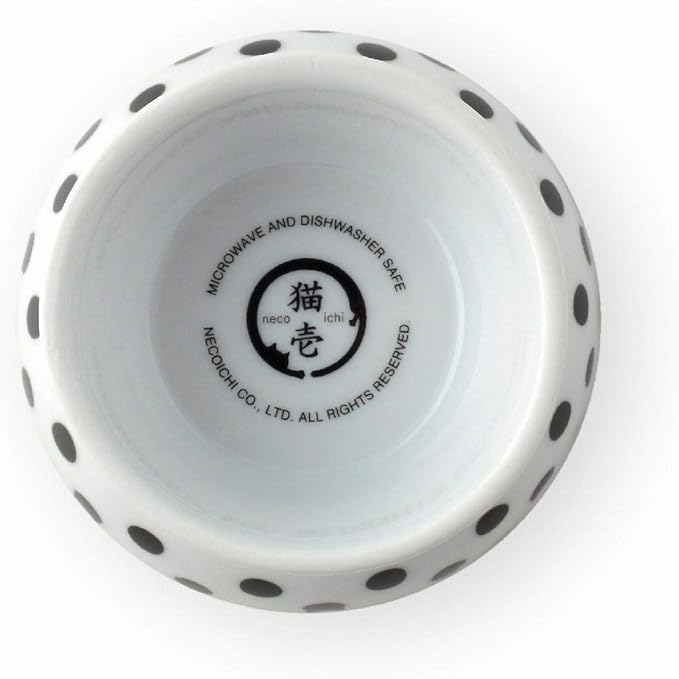 Necoichi Raised Cat Food Bowl – Ceramic Elevated Cat Bowl for Whisker & Neck Fatigue, Dishwasher Microwave Safe – Non-Slip & Anti Vomiting Ergonomic Design (Dots, Mini)