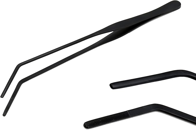 G.S Aquarium Tweezers Long Reptiles Feeding Tongs for Aquatic Plants Spider Snakes Lizards (10.6" Curved)