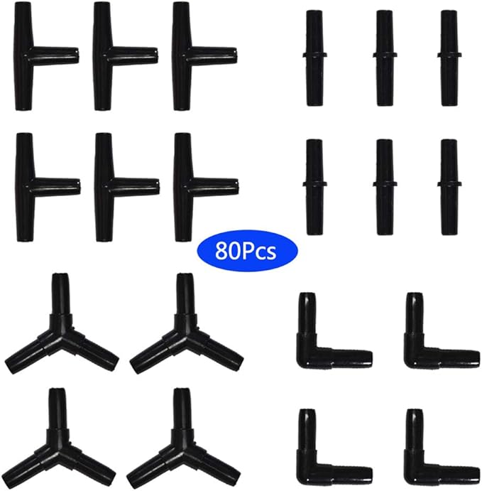 JIH Aquarium 100 Feet Standard 3/16" Black Flexible Airline Tubing with Black Plastic Connectors for Fish Tank,Terrariums, and Hydroponics
