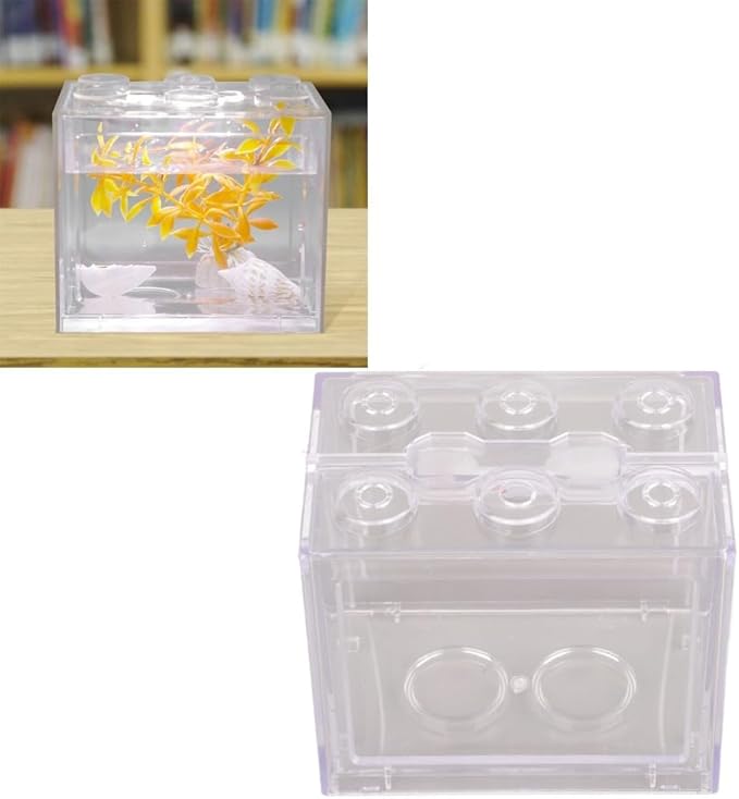 Mini USB LED Aquarium Fish Bowl Plastic Tank with White Light for Desk Tabletop Decor Energy-Saving Office Accent(Transparent)