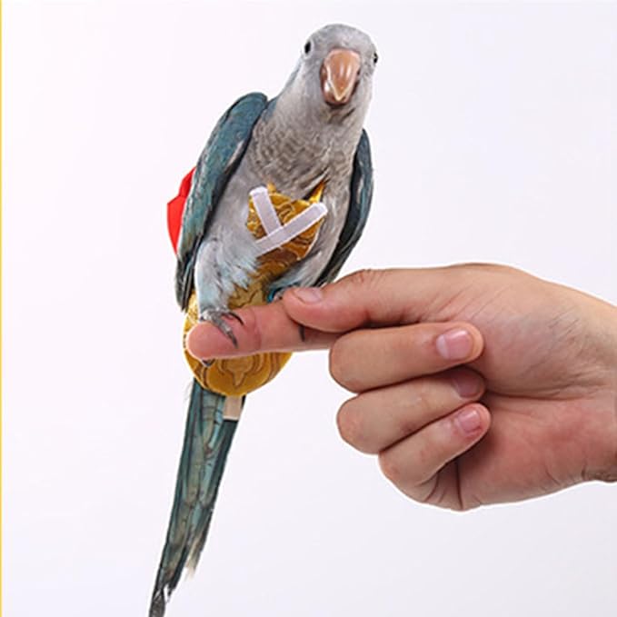 Escape-Proof Parrot Adjustable Flight Suit with Bow(Without Leash), Standalone Reusable Bird Nappy Clothing for Cockatiels,Parakeets & Medium Parrots - Breathable Nylon(Yellow Nylon-L)