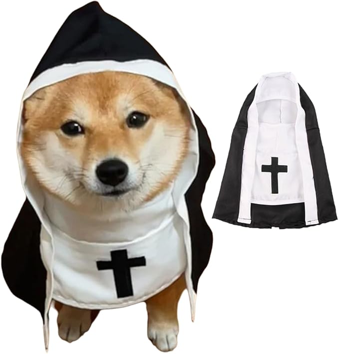 Cat Costume Nun Dress, Nun Dog Costume, Funny Halloween Cloak Outfit for Cat Small Medium Dogs, Cosplay Apparel for Photoshoots Parties Social Media, Adorable Pet Clothing (Black, Large)