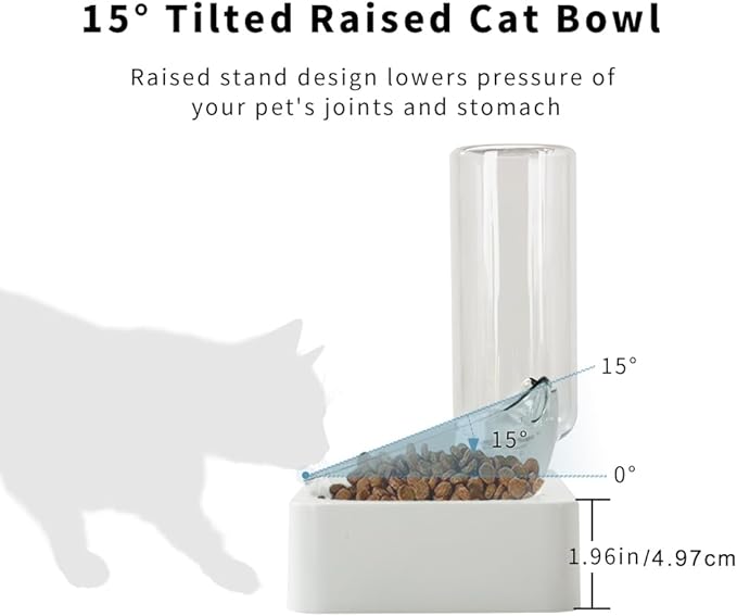 Marchul Double Elevated Dog Cat Bowl, Pets Water and Food Bowl Set, 15° Raised Tilted Dishes Indoor for Kitten, Puppies, Small or Medium Size Dogs Cats