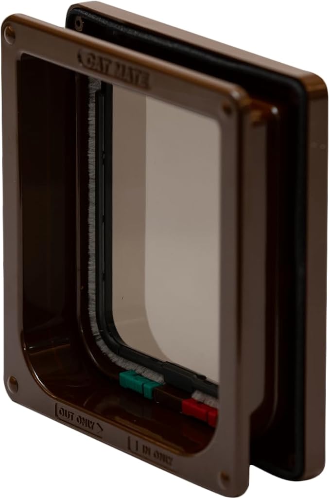 Cat Mate 4-Way-Locking Cat Flap with Door Liner to 2" (235) - Secure Lockable Door for Small to Medium Sized Cats, for UPVC, Wood and Wall, Brown