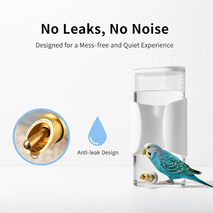 SUPVOX No-Spill Parrot Water Bottle: Automatic Bird Cage Dispenser - Large Capacity Leakproof Waterer for Cockatiel Cockatoo Parakeet - Easy to Clean & Refill, White